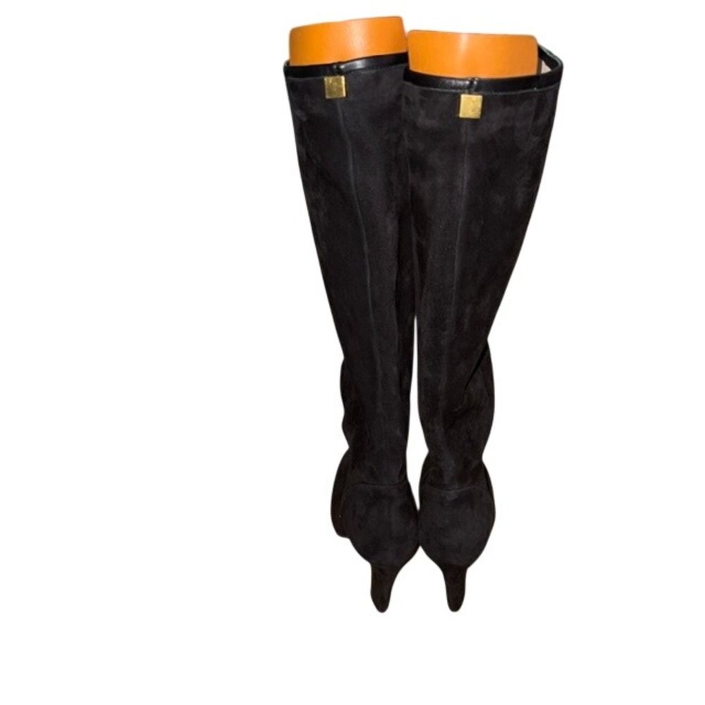 Stuart Weitzman Charlie Suede Knee High Heeled Boot Black 6 - Picture 5 of 14